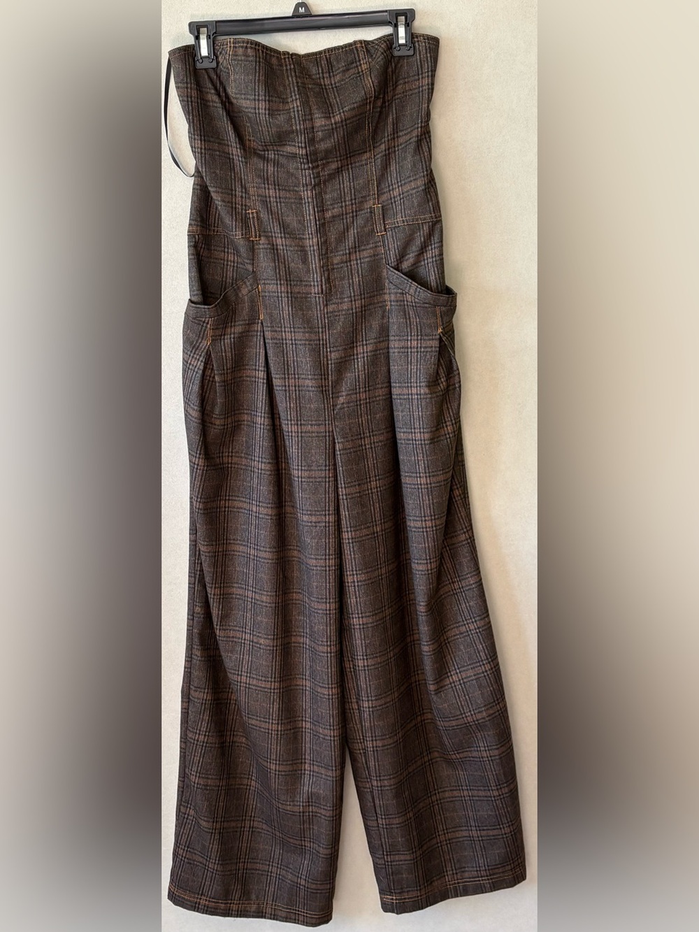BDG Brown Plaid Wide-Leg Danny check plaid jumpsuit size medium